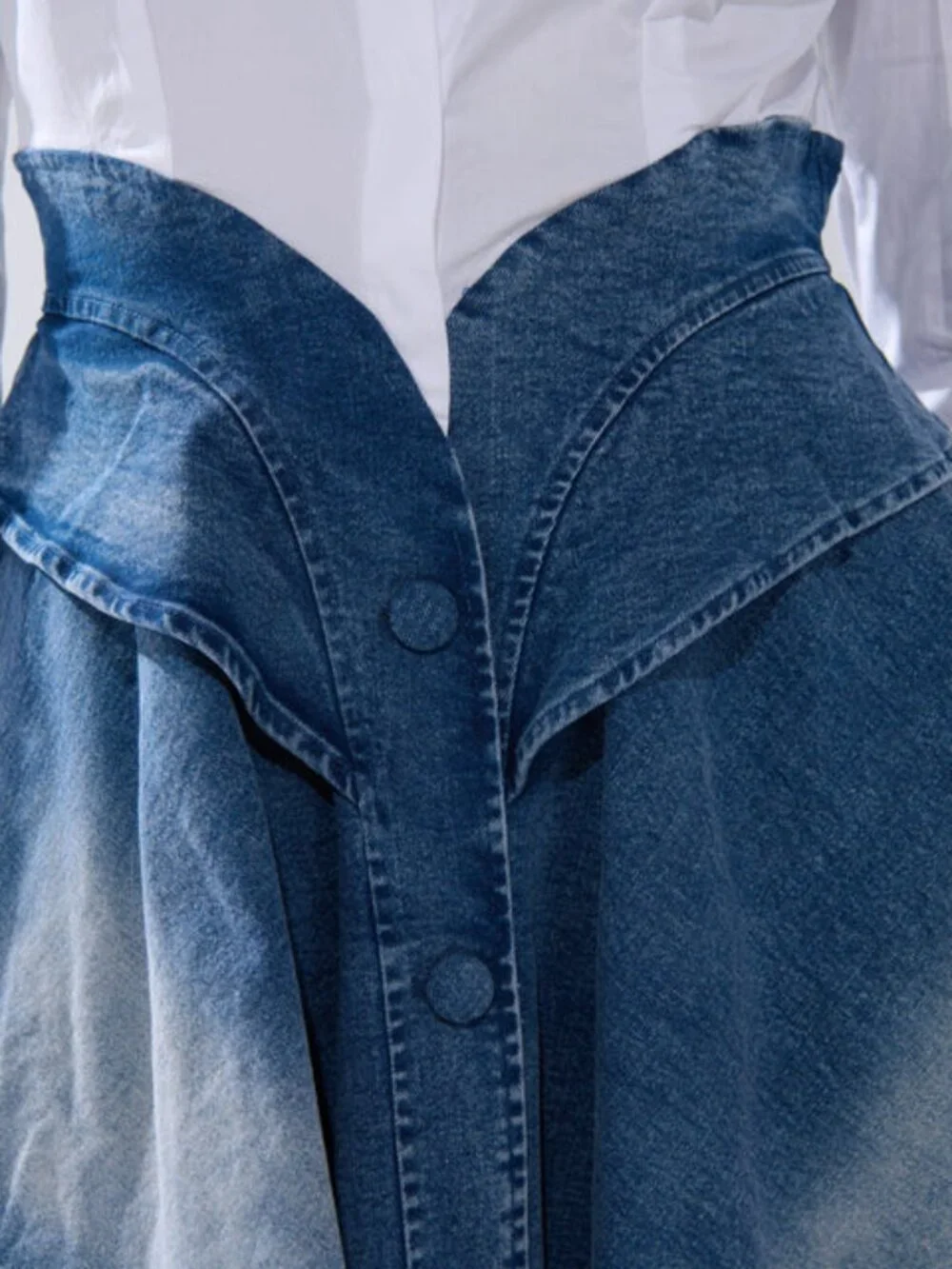 White shirt dress with denim skirt overlay, size M - Picture 3 of 4
